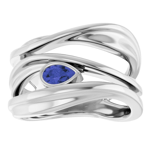 Pear Iolite Negative Space Ring in Gold and Platinum