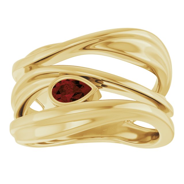 Pear Mozambique Garnet Negative Space Ring in Yellow Gold