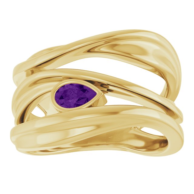 Pear Amethyst Negative Space Ring in Yellow Gold