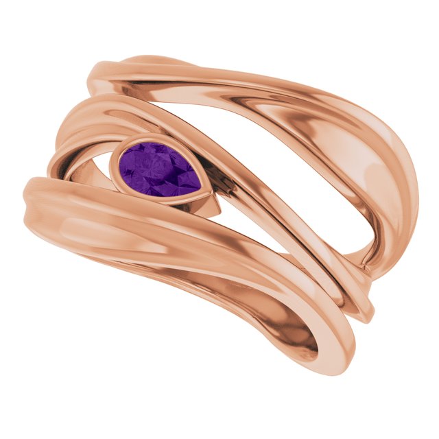 Pear Amethyst Negative Space Ring in Rose Gold