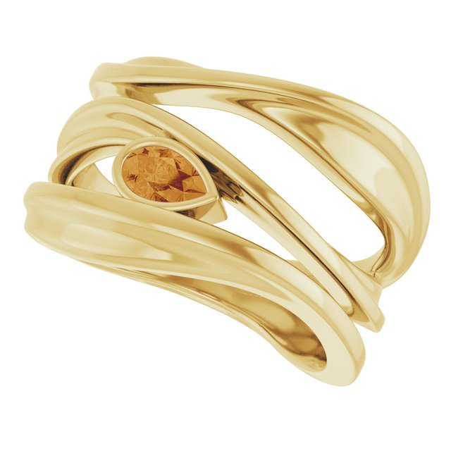 Pear Citrine Negative Space Ring in Yellow Gold