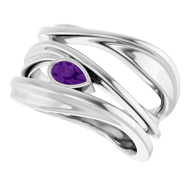 Pear Amethyst Negative Space Ring in Platinum