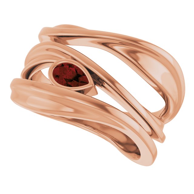 Pear Mozambique Garnet Negative Space Ring in Rose Gold