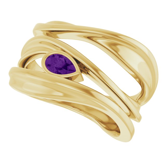 Pear Amethyst Negative Space Ring in Yellow Gold