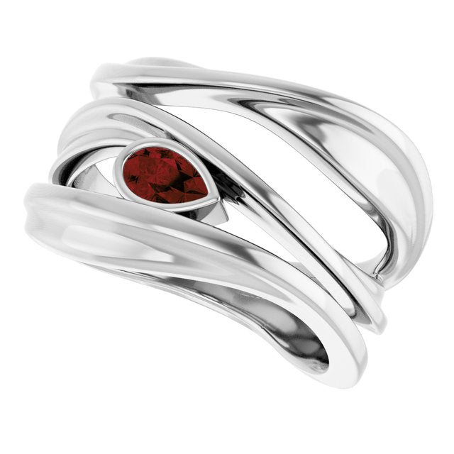 Pear Mozambique Garnet Negative Space Ring in Platinum