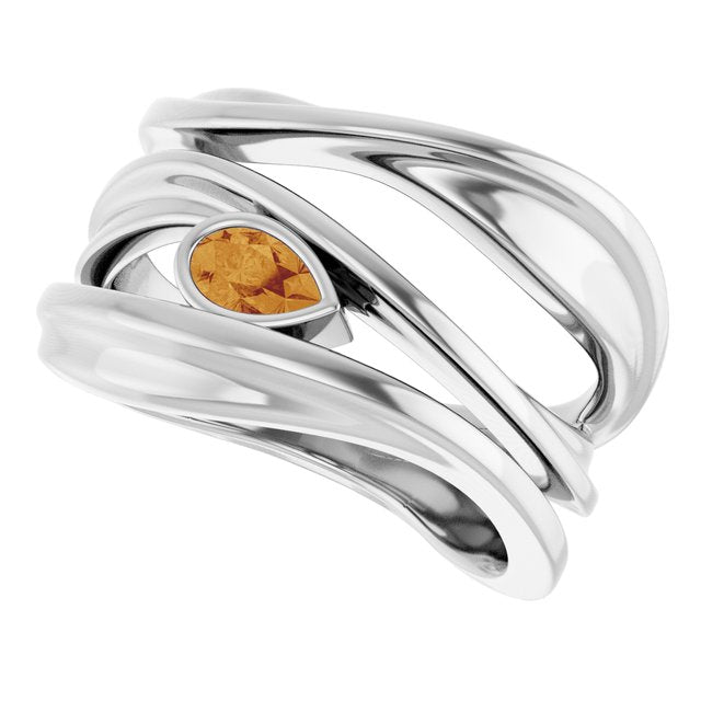 Pear Citrine Negative Space Ring in Platinum
