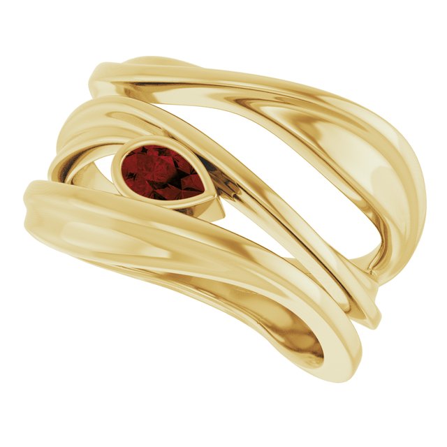 Pear Mozambique Garnet Negative Space Ring in Yellow Gold