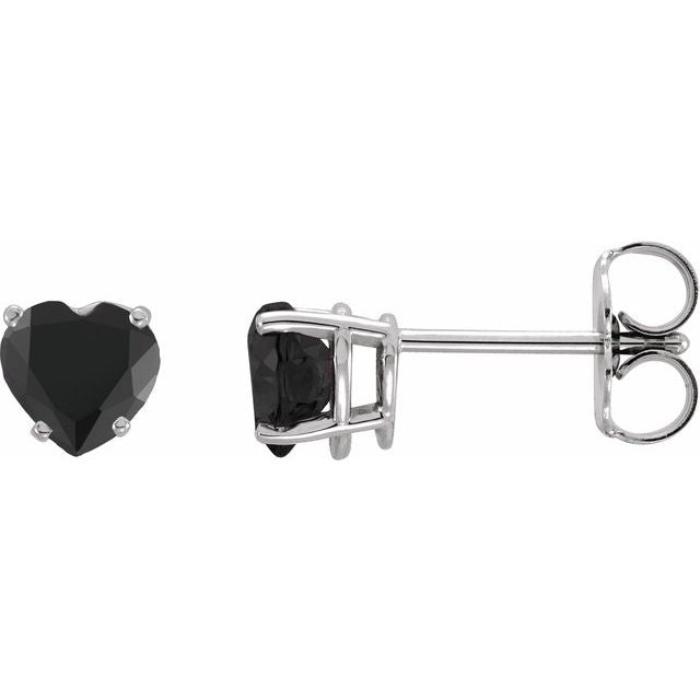 Onyx Heart Stud Earrings in Gold and Platinum