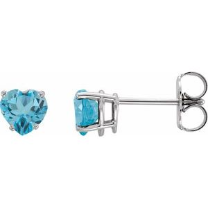 Swiss Blue Topaz Heart Stud Earrings in Gold and Platinum