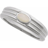 Oval White Opal Cabochon Ring in Platinum