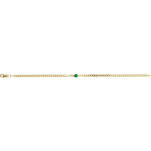 Round Natural Emerald Bezel-Set Solitaire Curb Link Bracelet In Gold & Platinum