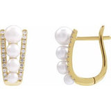 Freshwater Pearl & Diamond Hoop Earrings in Gold and Platinum
