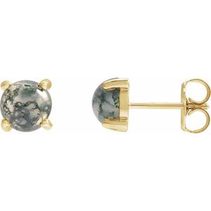 Moss Agate Round Stud Earrings in Gold and Platinum
