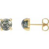 Moss Agate Round Stud Earrings in Gold and Platinum