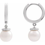 Pearl & Diamond Hoop Earrings in Gold and Platinum