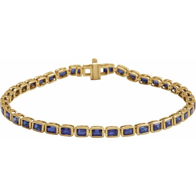 Emerald Lab-Grown Blue Sapphire Bezel-Set Line Bracelet In Gold & Platinum
