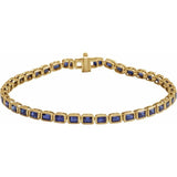 Emerald Lab-Grown Blue Sapphire Bezel-Set Line Bracelet In Gold & Platinum