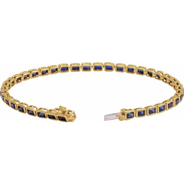 Emerald Lab-Grown Blue Sapphire Bezel-Set Line Bracelet In Gold & Platinum