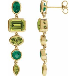 Peridot Emerald Drop Earrings in Gold and Platinum