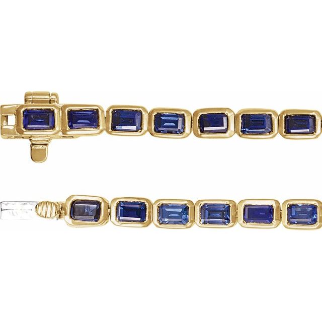 Emerald Lab-Grown Blue Sapphire Bezel-Set Line Bracelet In Gold & Platinum
