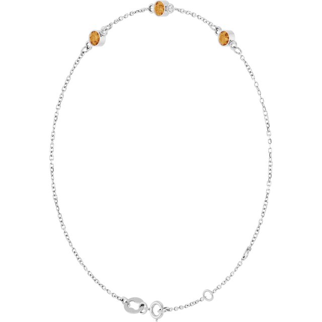 3-Stone Natural Citrine & Round Bezel-Set Link Bracelet In Set