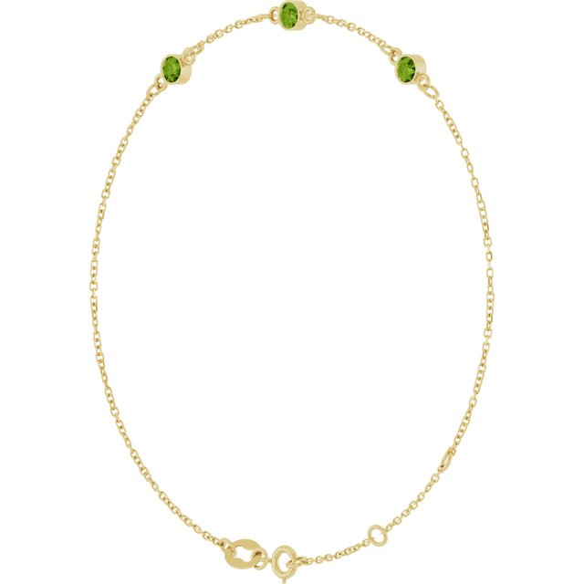 3-Stone Natural Peridot & Round Bezel-Set Link Bracelet In Set