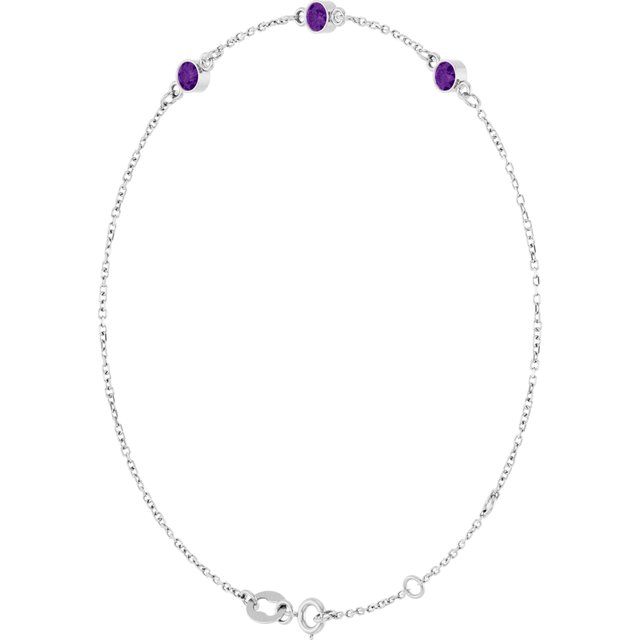 3-Stone Natural Amethyst & Round Bezel-Set Link Bracelet In Set