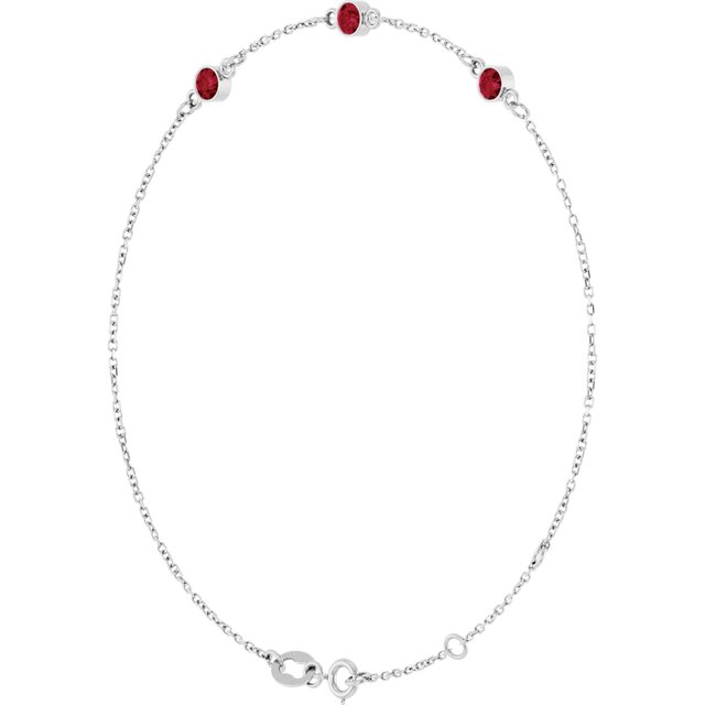 3-Stone Natural Ruby & Round Bezel-Set Link Bracelet In Set
