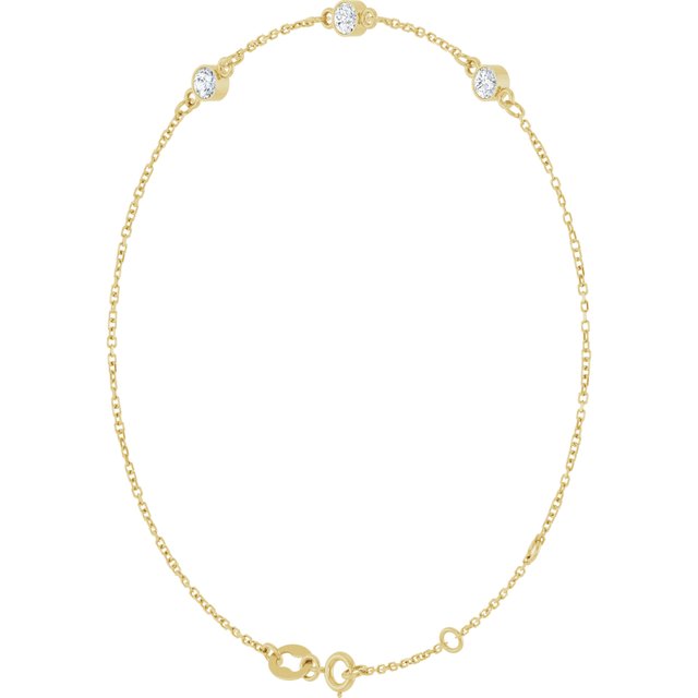 3-Stone Natural White Sapphire & Round Bezel-Set Link Bracelet In Set