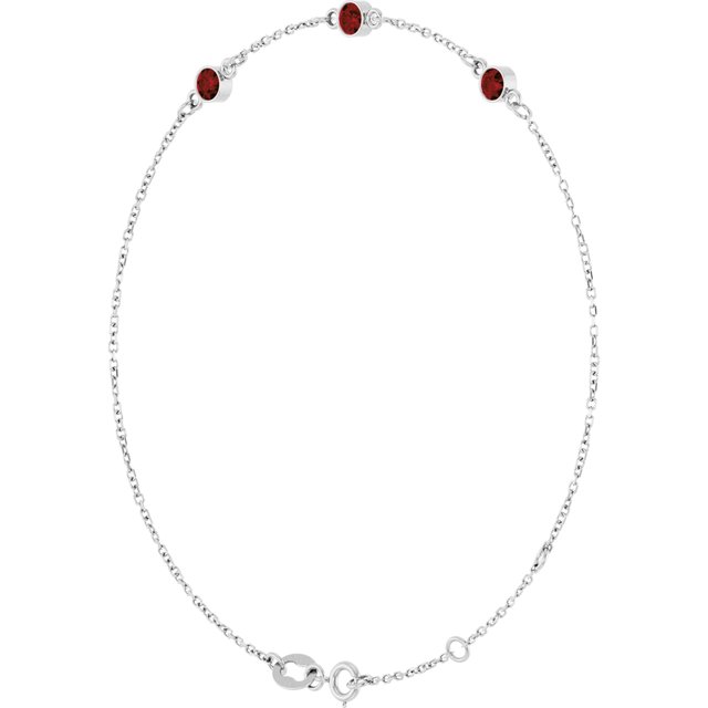 3-Stone Natural Mozambique Garnet & Round Bezel-Set Link Bracelet In Set