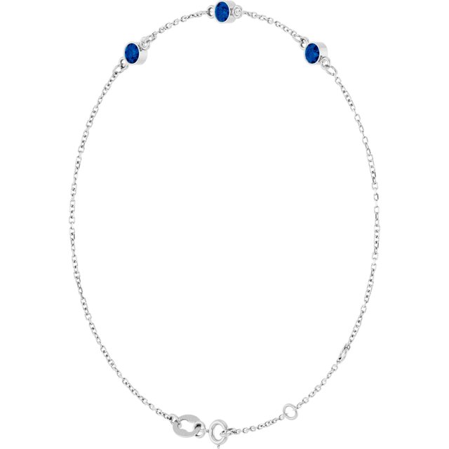 3-Stone Natural Blue Sapphire & Round Bezel-Set Link Bracelet In Set