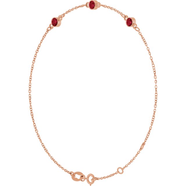 3-Stone Lab-Grown Ruby & Round Bezel-Set Link Bracelet In Set