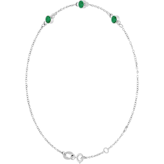 3-Stone Lab-Grown Emerald & Round Bezel-Set Link Bracelet In Set