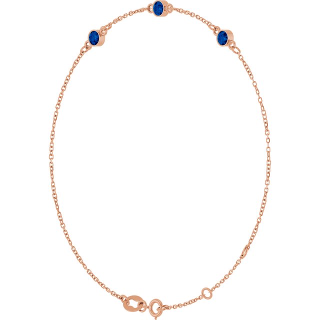3-Stone Lab-Grown Blue Sapphire & Round Bezel-Set Link Bracelet In Set