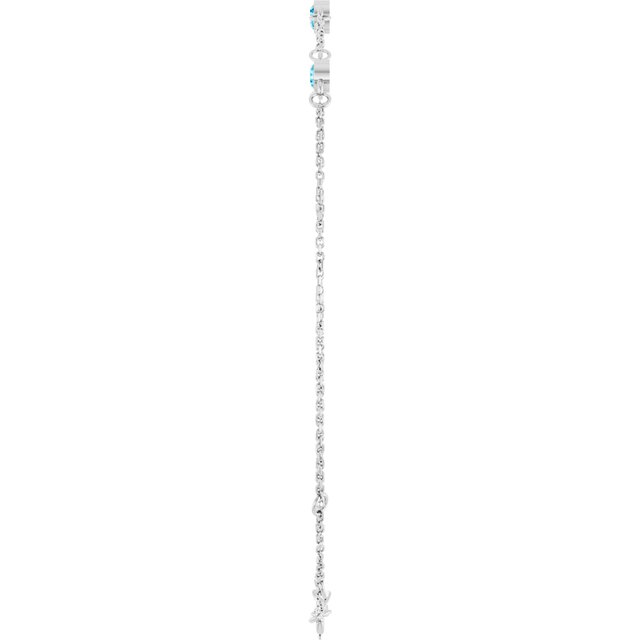 3-Stone Natural Aquamarine & Round Bezel-Set Link Bracelet In Set