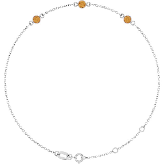 3-Stone Natural Citrine & Round Bezel-Set Link Bracelet In Set