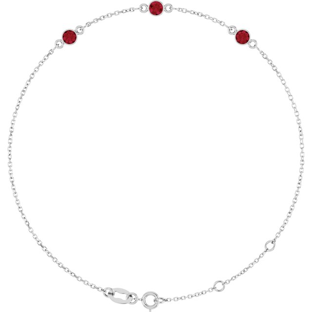 3-Stone Natural Ruby & Round Bezel-Set Link Bracelet In Set