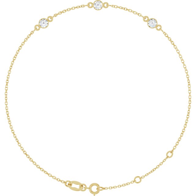 3-Stone Natural White Sapphire & Round Bezel-Set Link Bracelet In Set