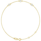 3-Stone Natural White Sapphire & Round Bezel-Set Link Bracelet In Set