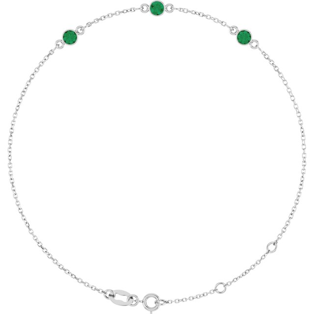 3-Stone Lab-Grown Emerald & Round Bezel-Set Link Bracelet In Set