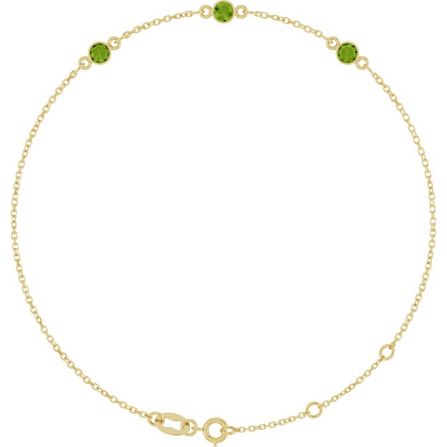 3-Stone Natural Peridot & Round Bezel-Set Link Bracelet In Set