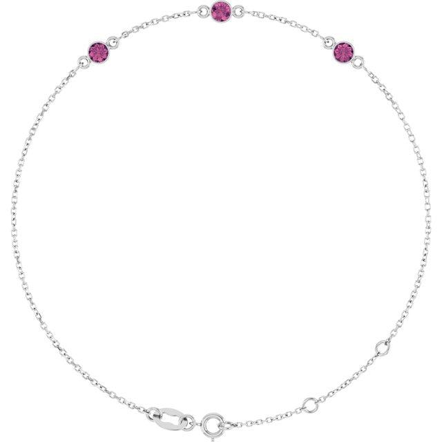 3-Stone Natural Pink Tourmaline & Round Bezel-Set Link Bracelet In Set