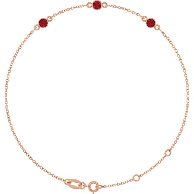 3-Stone Lab-Grown Ruby & Round Bezel-Set Link Bracelet In Set