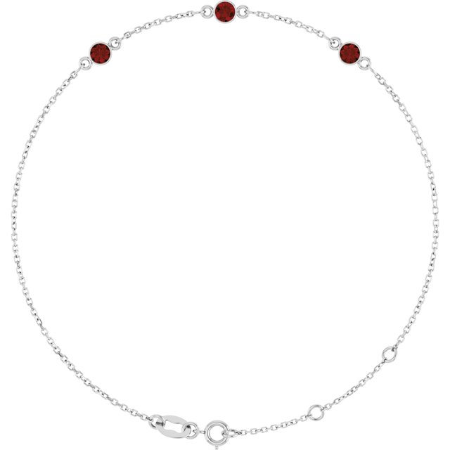 3-Stone Natural Mozambique Garnet & Round Bezel-Set Link Bracelet In Set