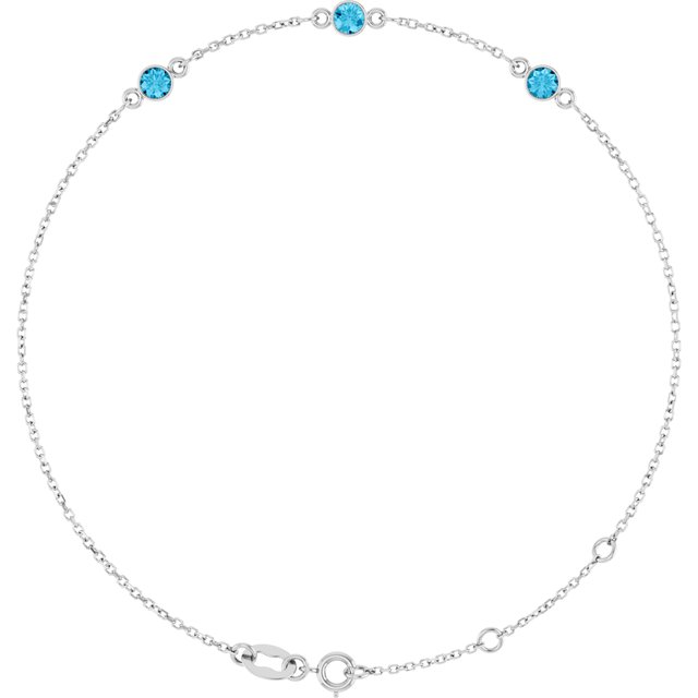 3-Stone Natural Aquamarine & Round Bezel-Set Link Bracelet In Set