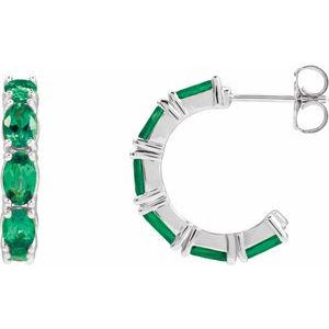 Emerald Oval Hoop Earrings in Gold and Platinum