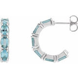 Aquamarine Oval Hoop Earrings in Gold and Platinum