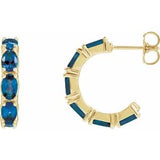 Blue Sapphire Oval Hoop Earrings in Gold and Platinum