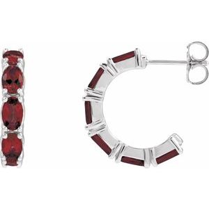 Mozambique Garnet Oval Hoop Earrings in Gold and Platinum