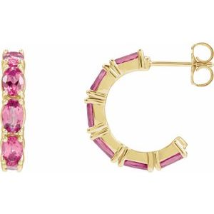 Pink Tourmaline Oval Hoop Earrings in Gold and Platinum